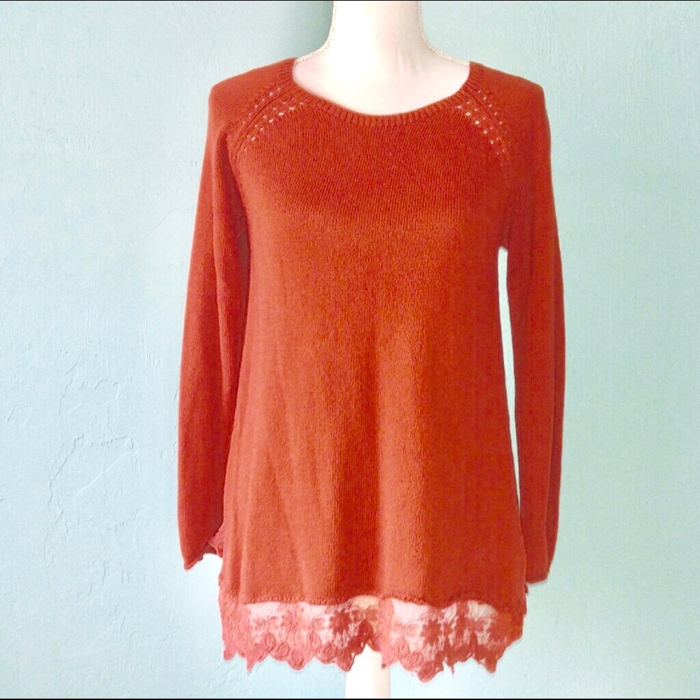 Soft Surroundings Burnt Orange Rust Lace Knit Top